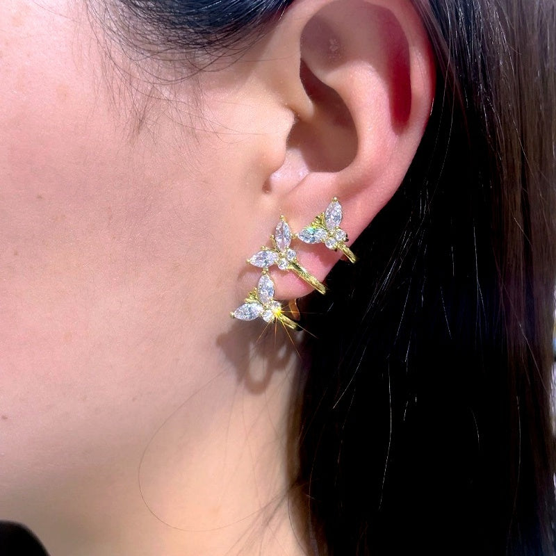 Silver Post Elegant Rhinestone Butterfly Stud Earrings