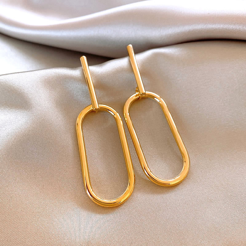 Silver Post Geometric Oval Earrings
