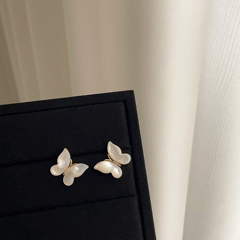 Silver Post Micro-Inlaid Mother-Of-Pearl Butterfly Stud Earrings
