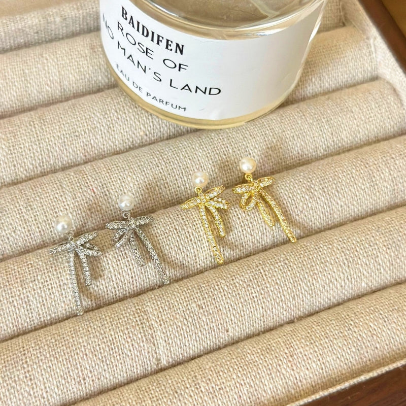 Silver Post Micro-Inlaid Pearl Bow Earrings