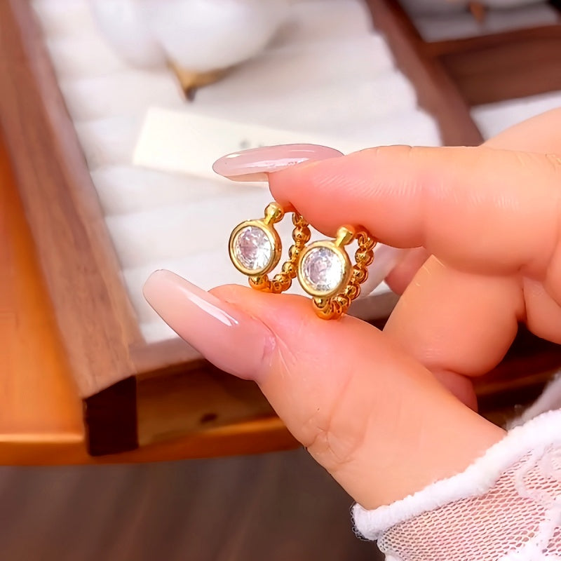 Silver Post Micro-Inlaid Zircon Earrings