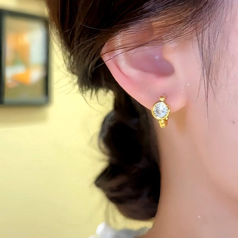 Silver Post Micro-Inlaid Zircon Earrings