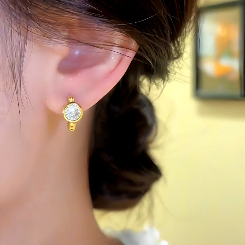 Silver Post Micro-Inlaid Zircon Earrings