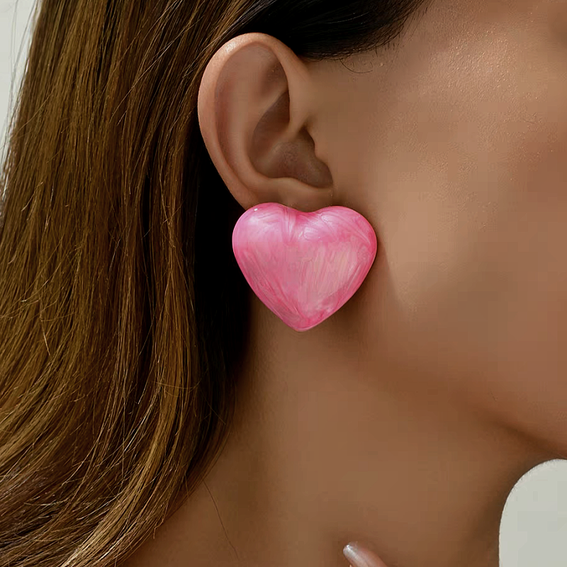 Silver Post Painted Heart Stud Earrings