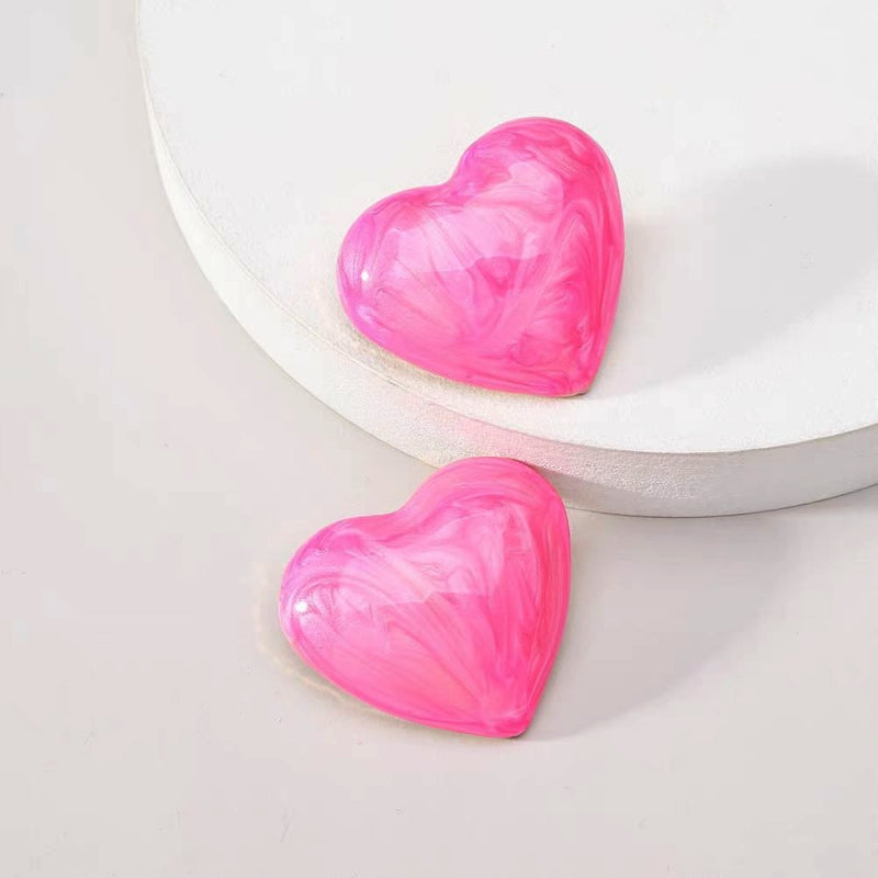 Silver Post Painted Heart Stud Earrings