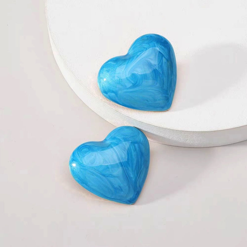 Silver Post Painted Heart Stud Earrings