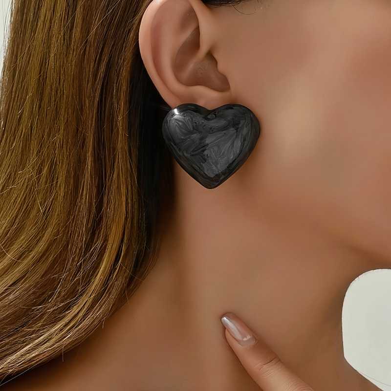 Silver Post Painted Heart Stud Earrings