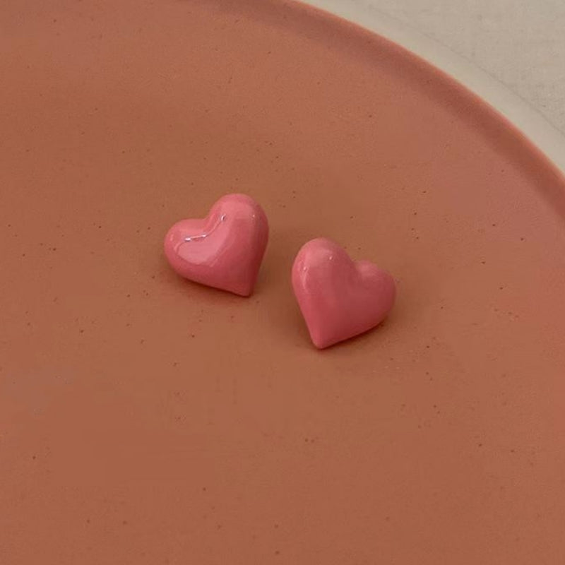 Silver Post Pink Heart Stud Earrings