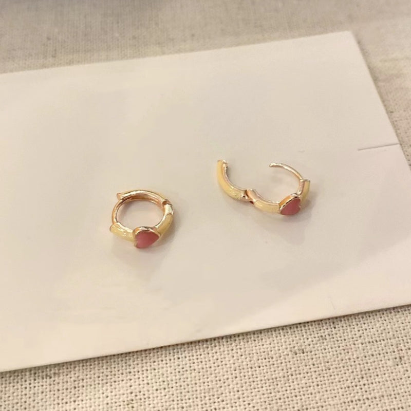 Silver Post Pink Love Heart Earrings
