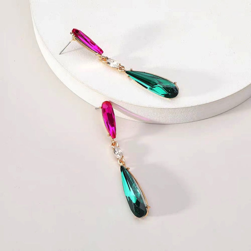 Silver Post Rhinestonen Water Drop Earrings