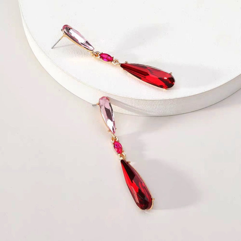 Silver Post Rhinestonen Water Drop Earrings