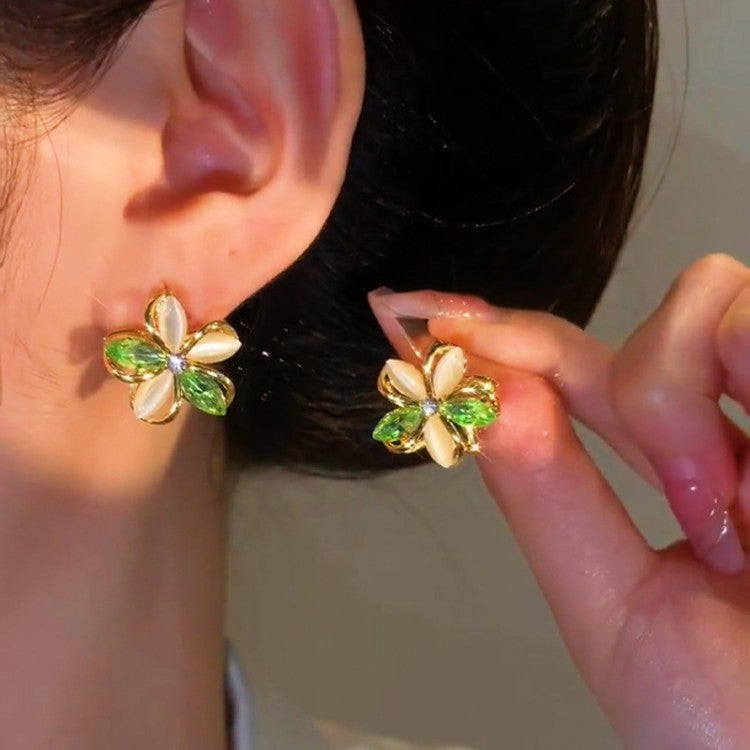 Silver Post Rotating Flower Stud Earrings