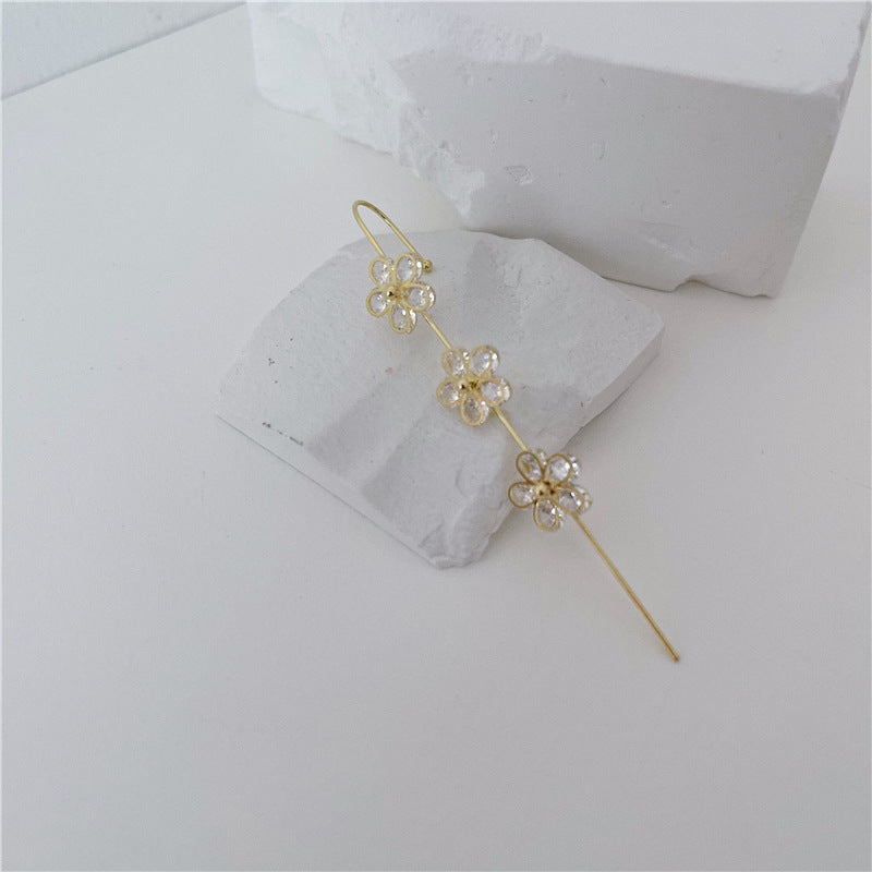 Silver Post Single Piece Zircon Flower Earrings