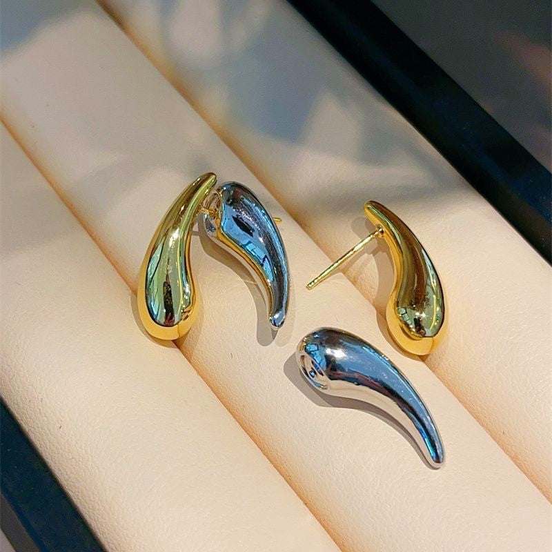 Silver Post Two-Color Glossy Water Drop Earrings