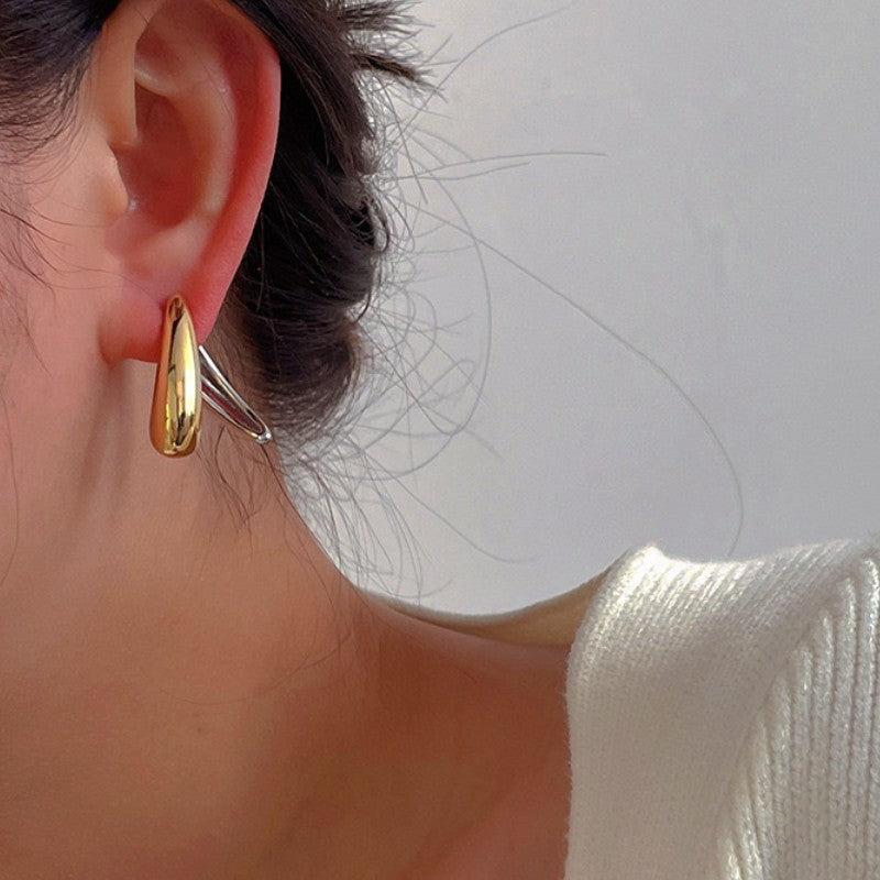 Silver Post Two-Color Glossy Water Drop Earrings