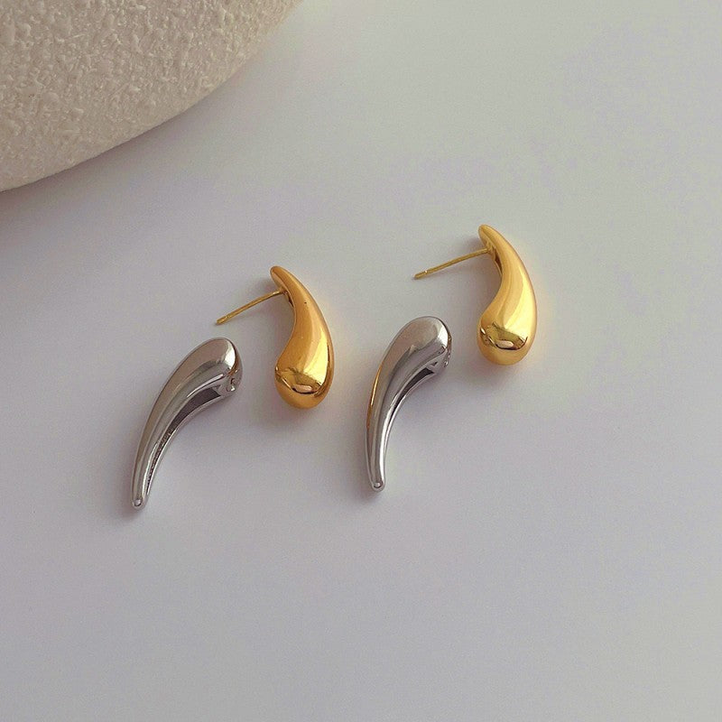 Silver Post Two-Color Glossy Water Drop Earrings