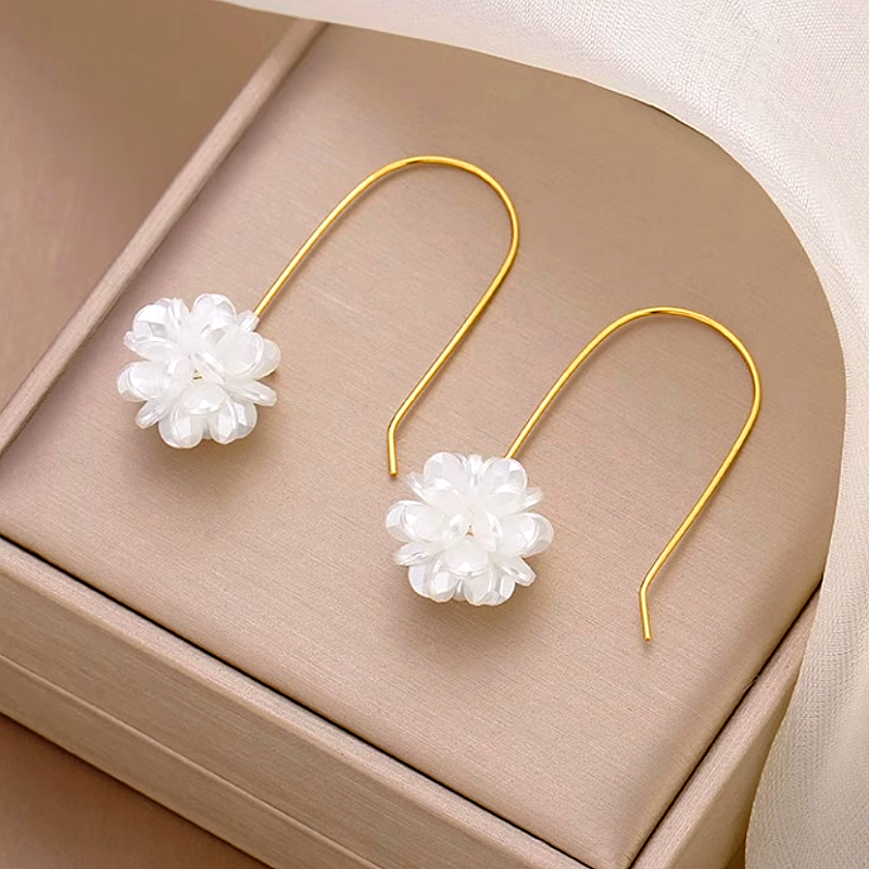 Silver Post White Flower Earrings