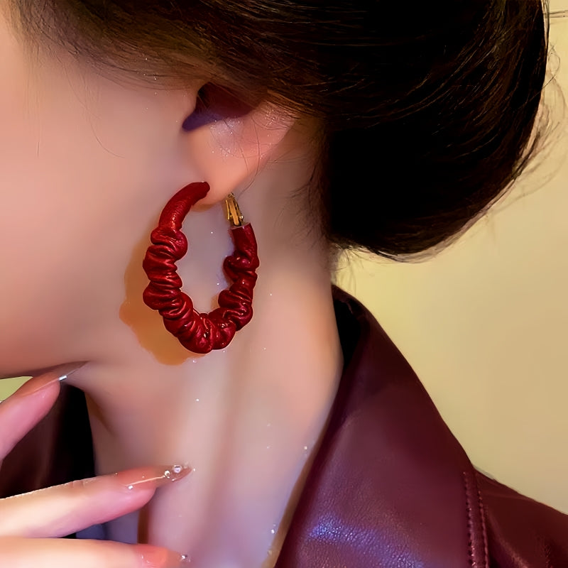 Silver Post Wrinkled Leather Earrings