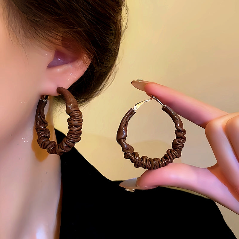 Silver Post Wrinkled Leather Earrings