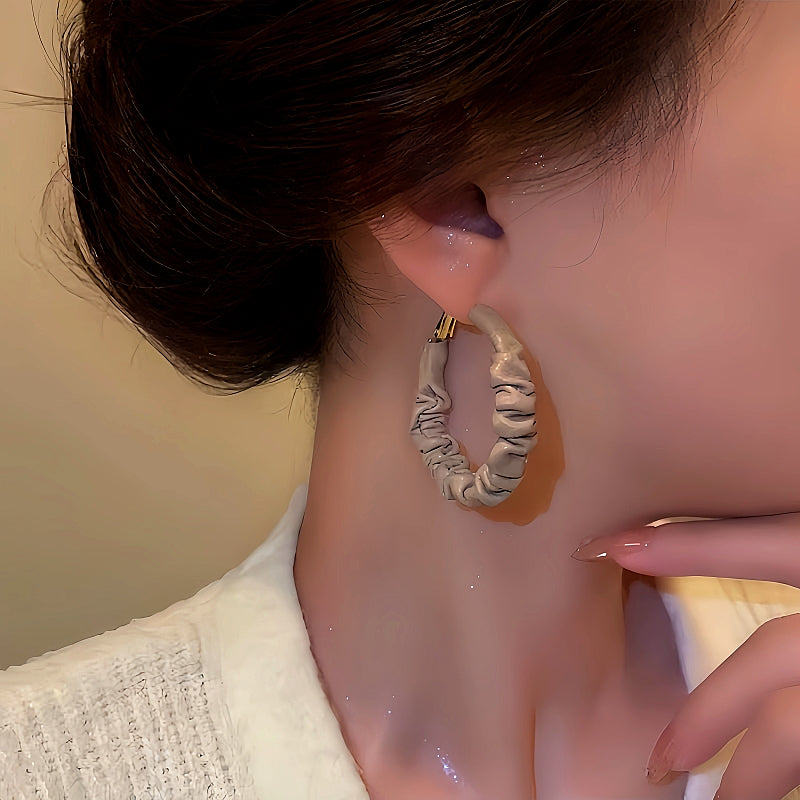 Silver Post Wrinkled Leather Earrings