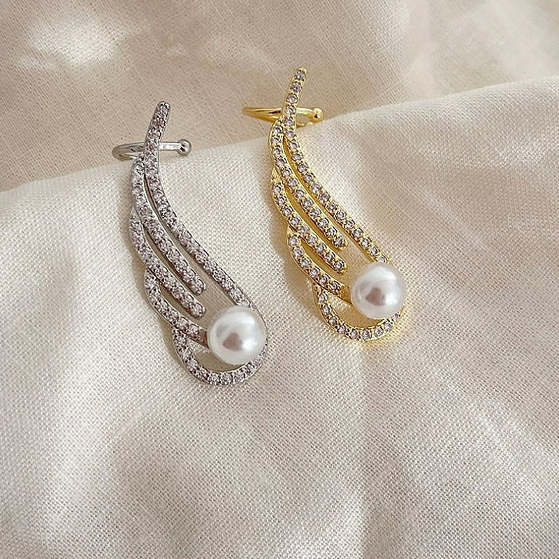 Silver Post Zircon Angel Wing Earrings