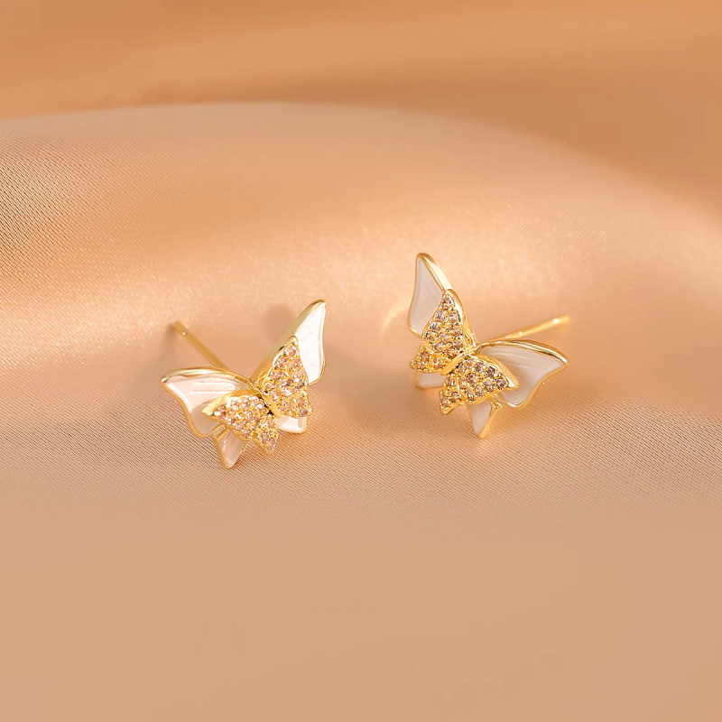 Silver Post Zircon Butterfly Earrings
