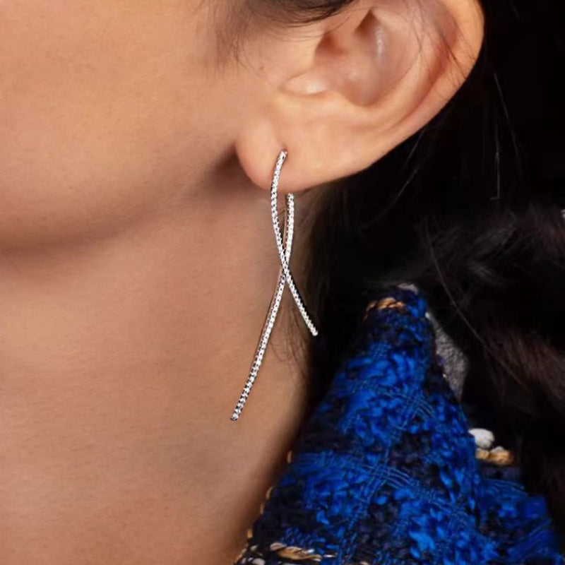Silver Post Zircon Cross Earrings