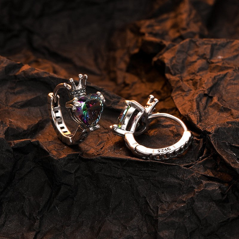 Sterling Silver Zircon Diamond Crown Earrings