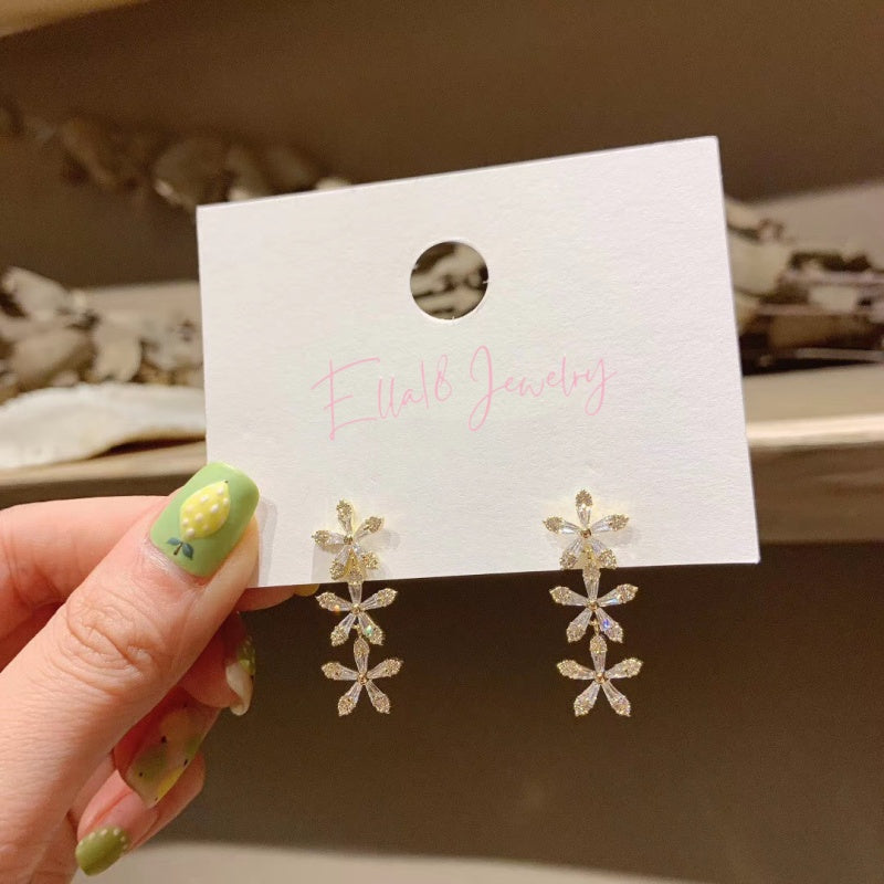 Silver Post Zircon Flower Earrings