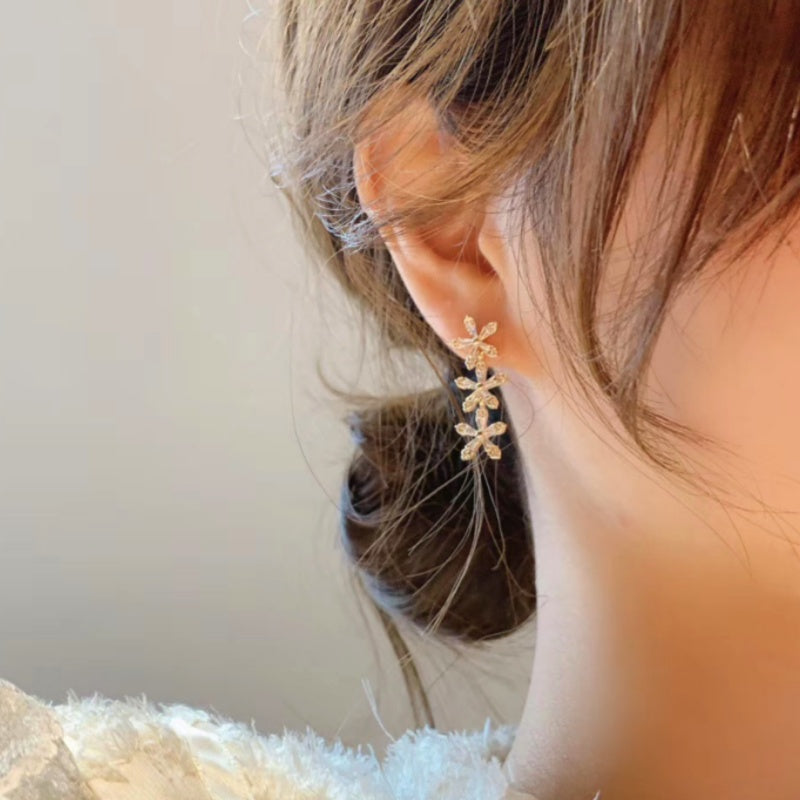 Silver Post Zircon Flower Earrings