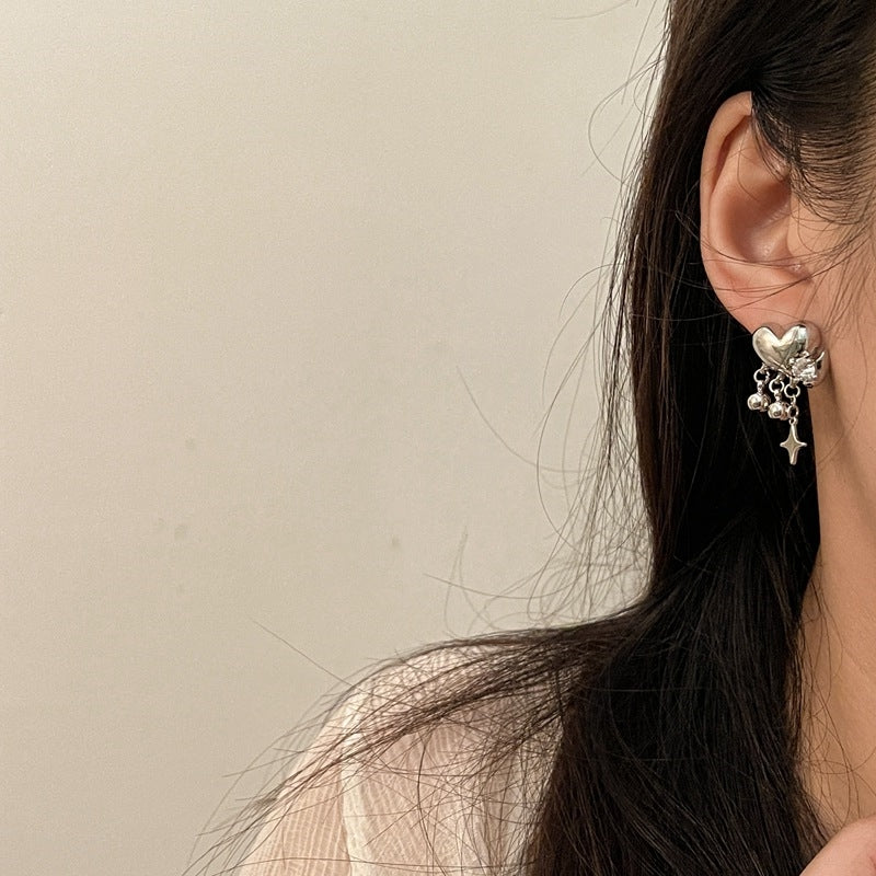 Silver Post Zircon Heart Earrings