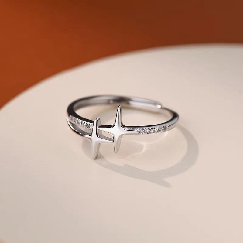 Sterling Silver Adjustable Cross Star Diamond Rings