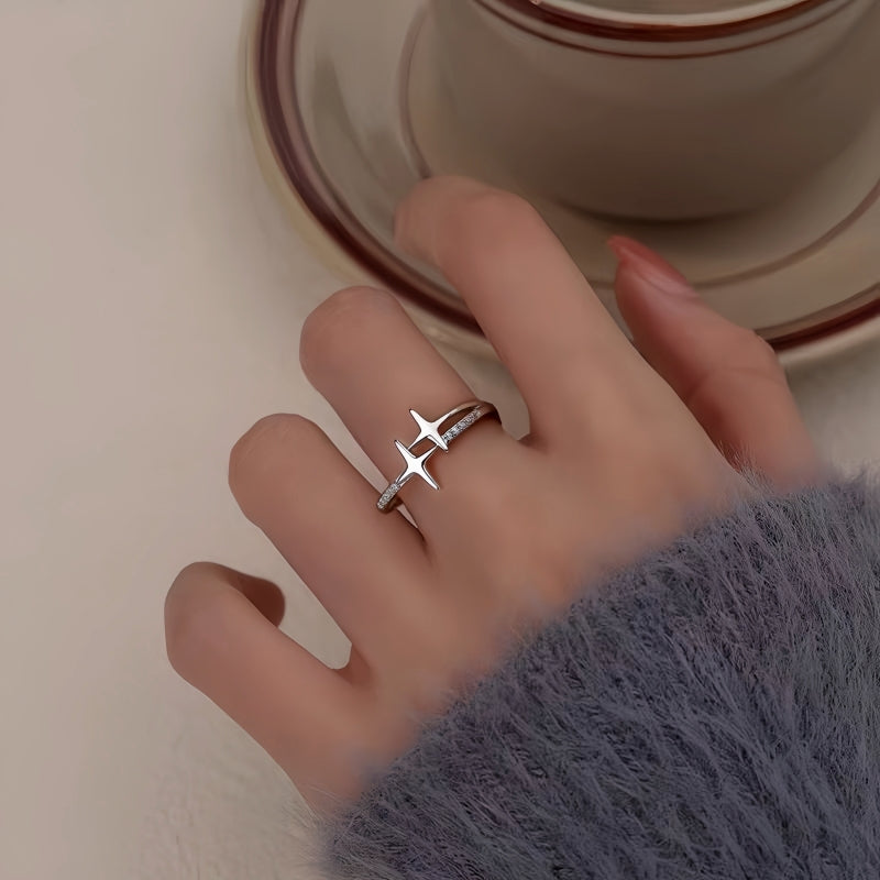 Sterling Silver Adjustable Cross Star Diamond Rings