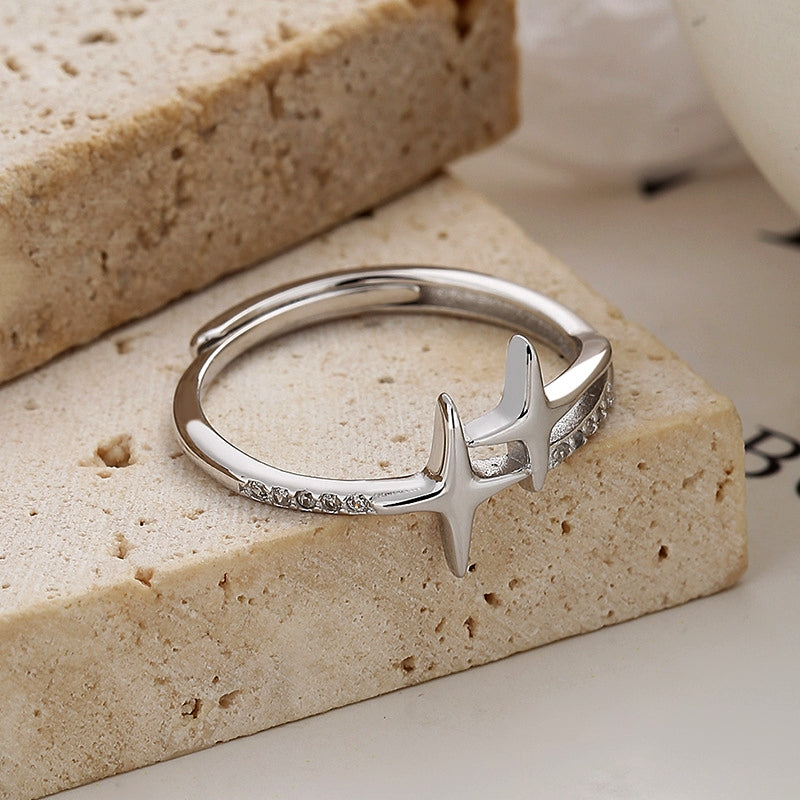 Sterling Silver Adjustable Cross Star Diamond Rings