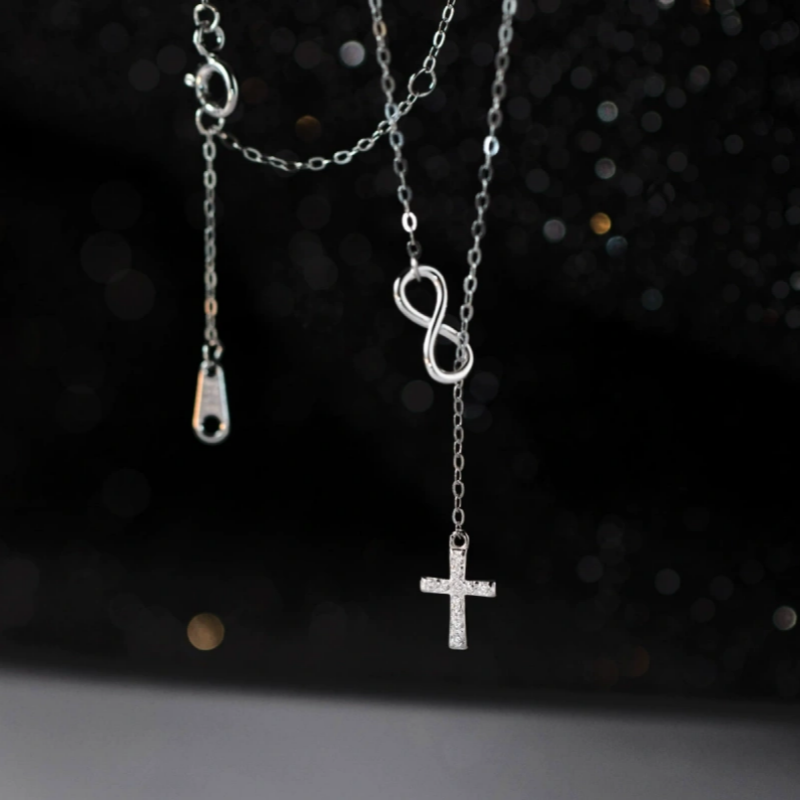 Sterling Silver Adjustable Diamond Cross Necklace