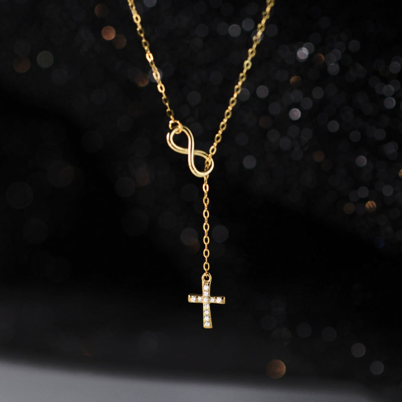 Sterling Silver Adjustable Diamond Cross Necklace