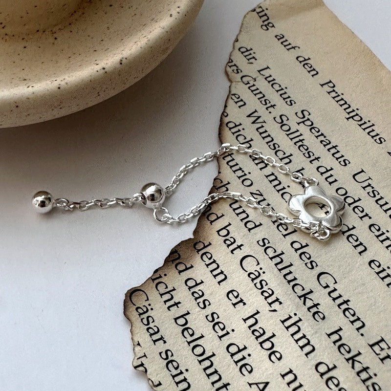 Sterling Silver Adjustable Simple Flower Chain Rings