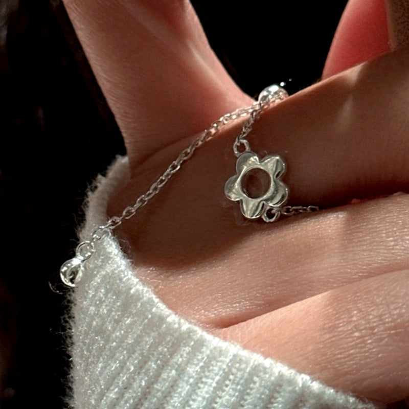 Sterling Silver Adjustable Simple Flower Chain Rings