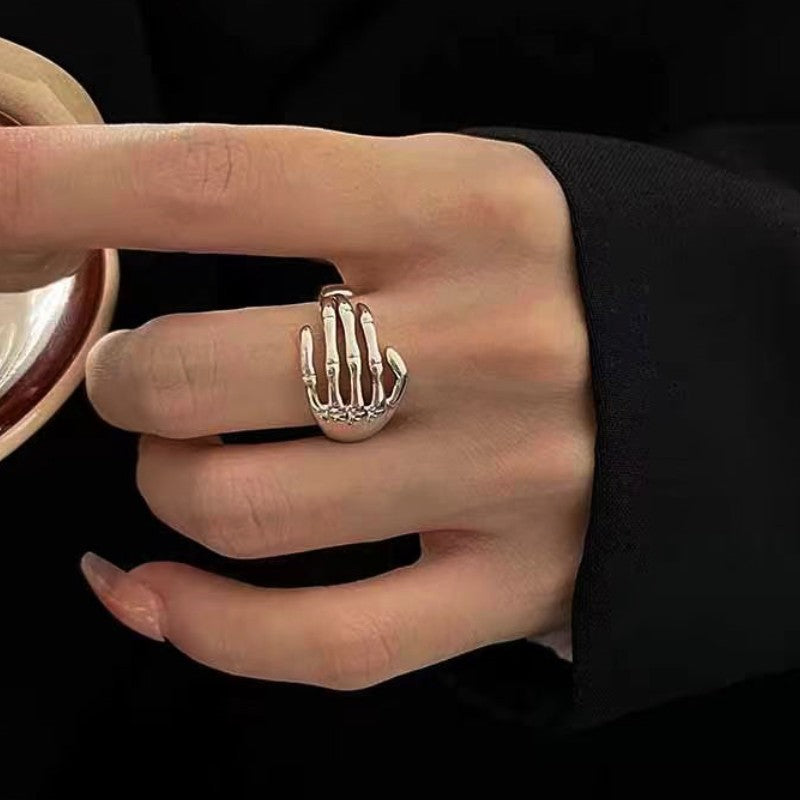 Sterling Silver Adjustable Skull Claw Shaped Open Rings