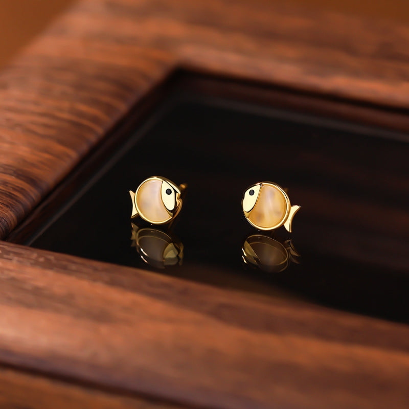 Sterling Silver Agate Small Goldfish Studs