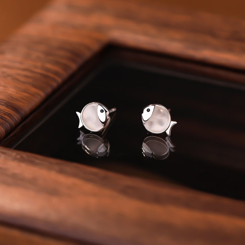 Sterling Silver Agate Small Goldfish Studs