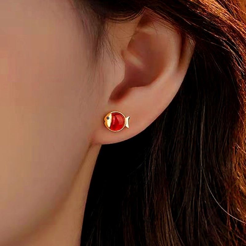 Sterling Silver Agate Small Goldfish Studs