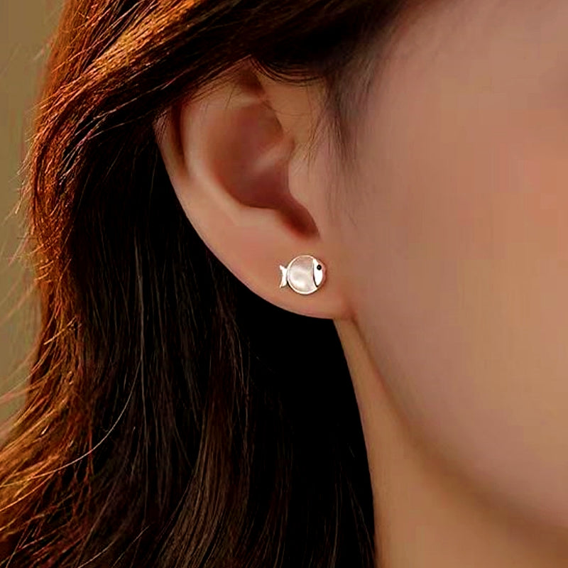 Sterling Silver Agate Small Goldfish Studs