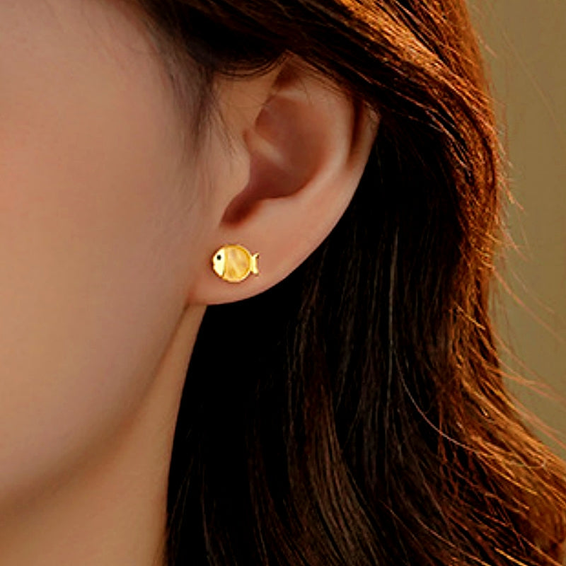 Sterling Silver Agate Small Goldfish Studs