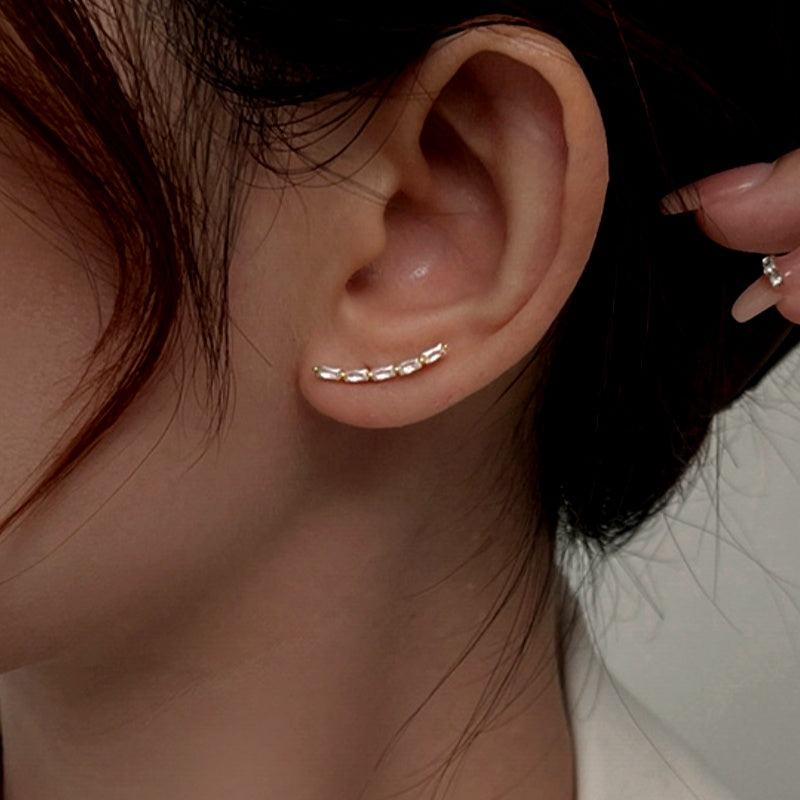 Sterling Silver Arc-Shaped Diamond Stud Earrings