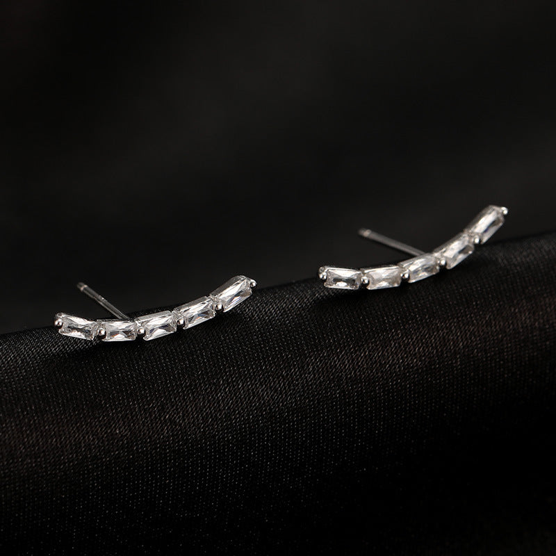 Sterling Silver Arc-Shaped Diamond Stud Earrings