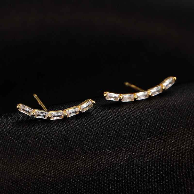 Sterling Silver Arc-Shaped Diamond Stud Earrings