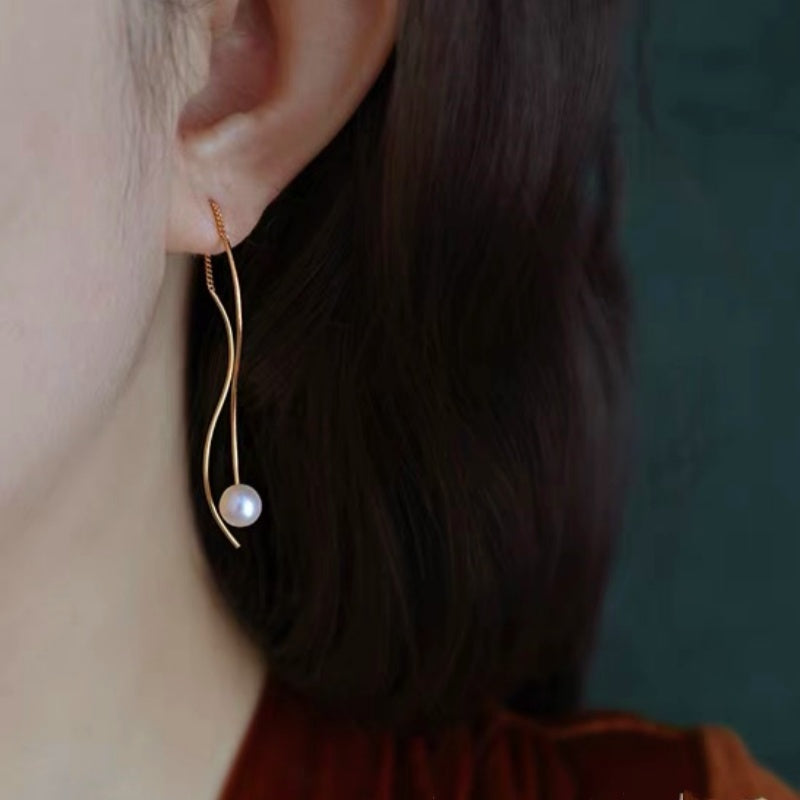 Sterling Silver Artificial Pearl Threader Earrings