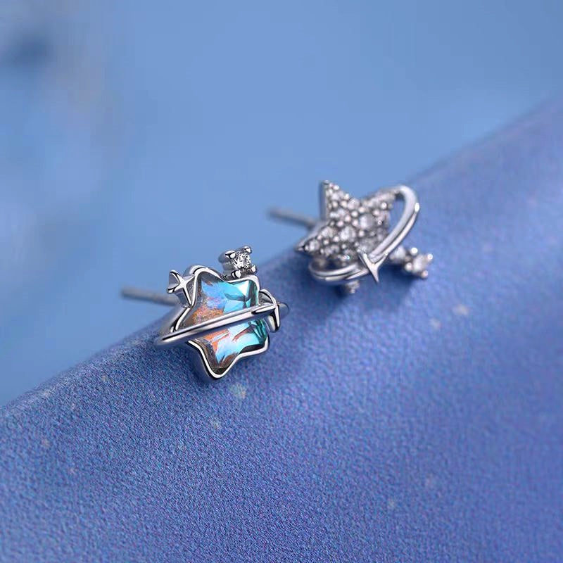 Sterling Silver Asymmetrical Star Earrings