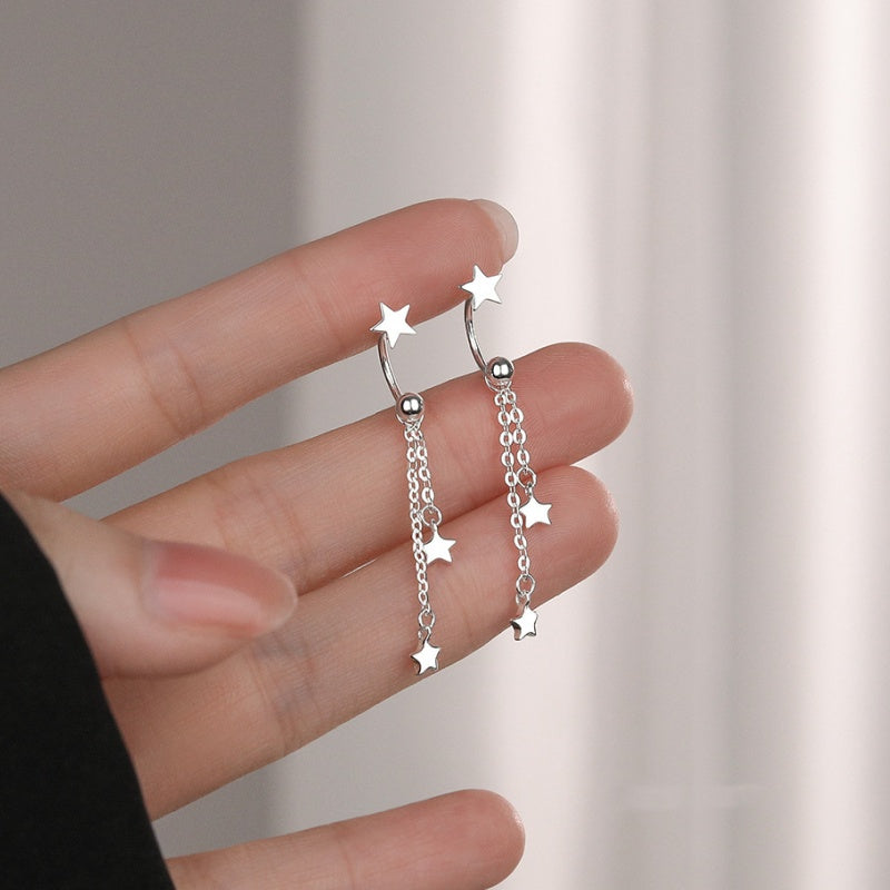 Sterling Silver Ball Screw Star Earrings